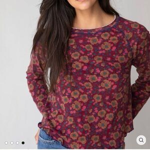 Natural Life Lily Boho Floral Print Long Sleeve Cropped Knit Top Size XXL